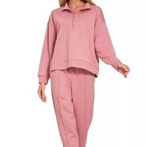 Zenana Scuba Half Zip Pullover and Jogger Set‎